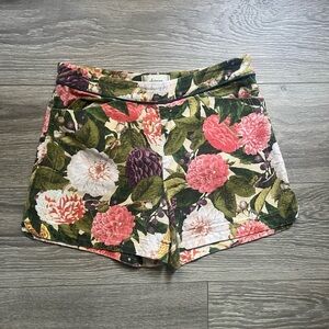 Elevenses Anthropologie Green Pink Cotton Floral Tapestry Shorts Size 0 Summer